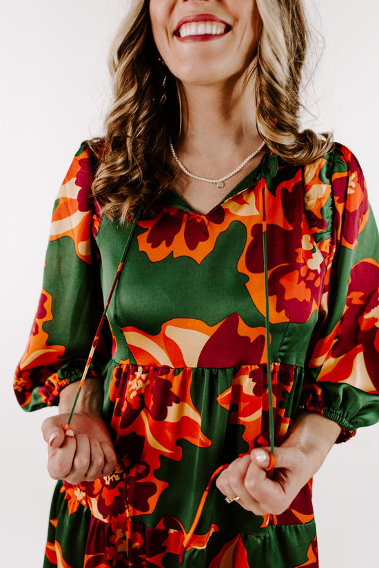 Load image into Gallery viewer, Dahlia Satin Floral Dress
