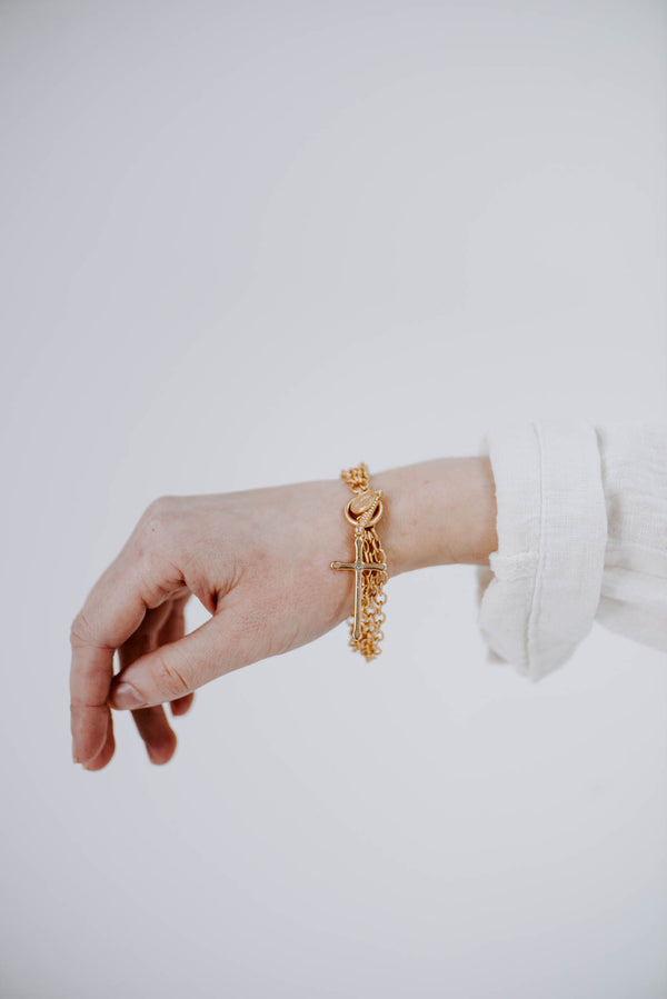 Gold Cross Toggle Bracelet | 3 Strand
