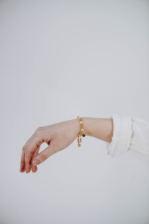 Gold Ball & Pearl Bracelet | 18K Gold Plated