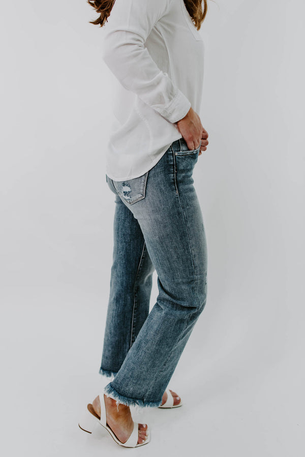 Serena Distressed Frayed Hem Jeans | Risen
