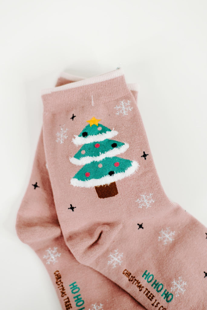 Pink Christmas Tree Socks