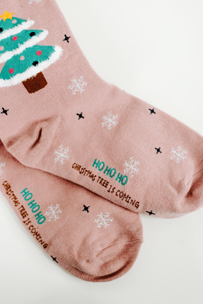Pink Christmas Tree Socks