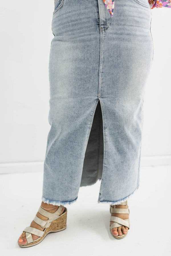Celine Denim Front Slit Long Skirt | Risen