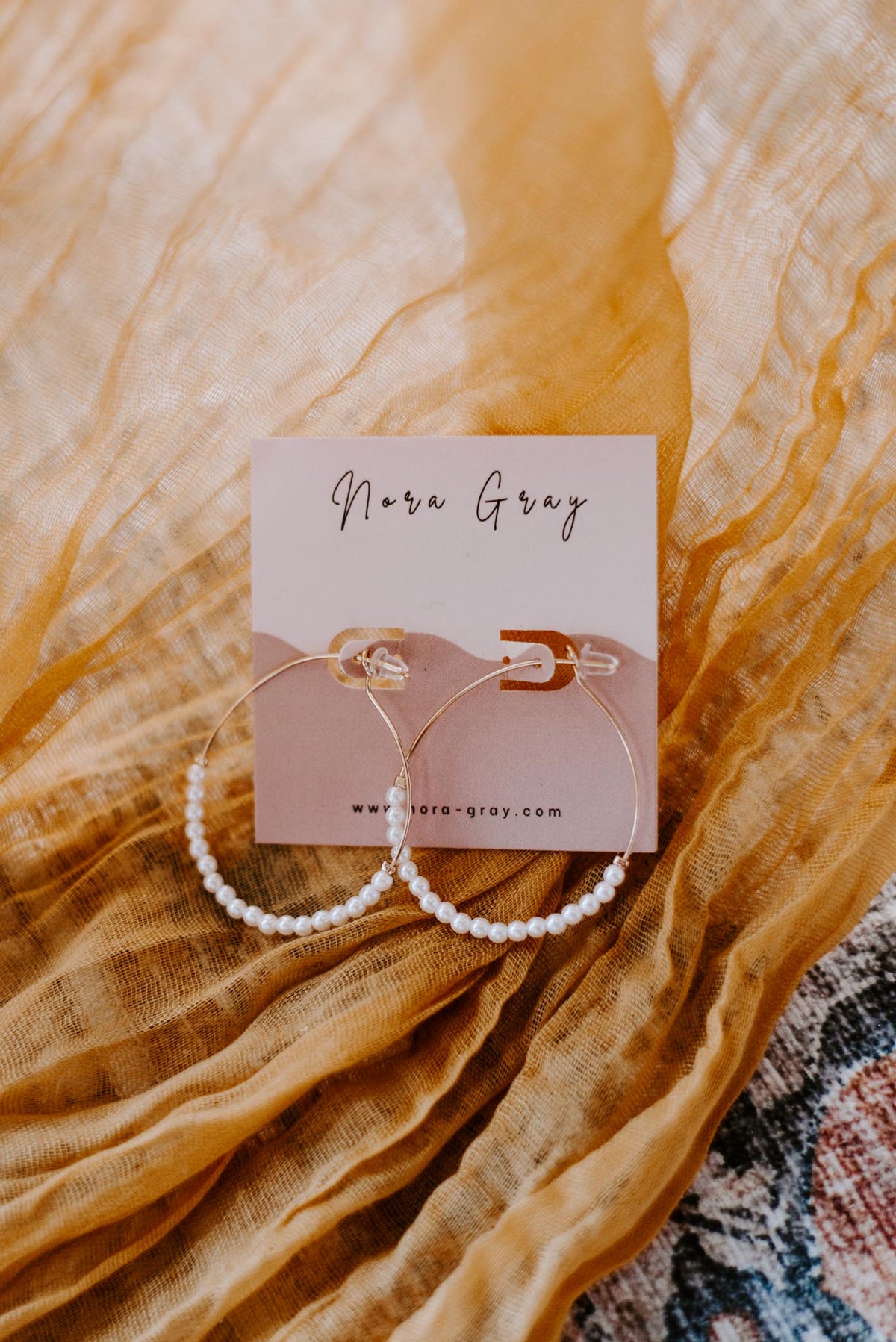 Thin Gold Pearl Hoops