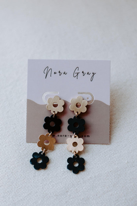 Gold & Black Flower Earrings