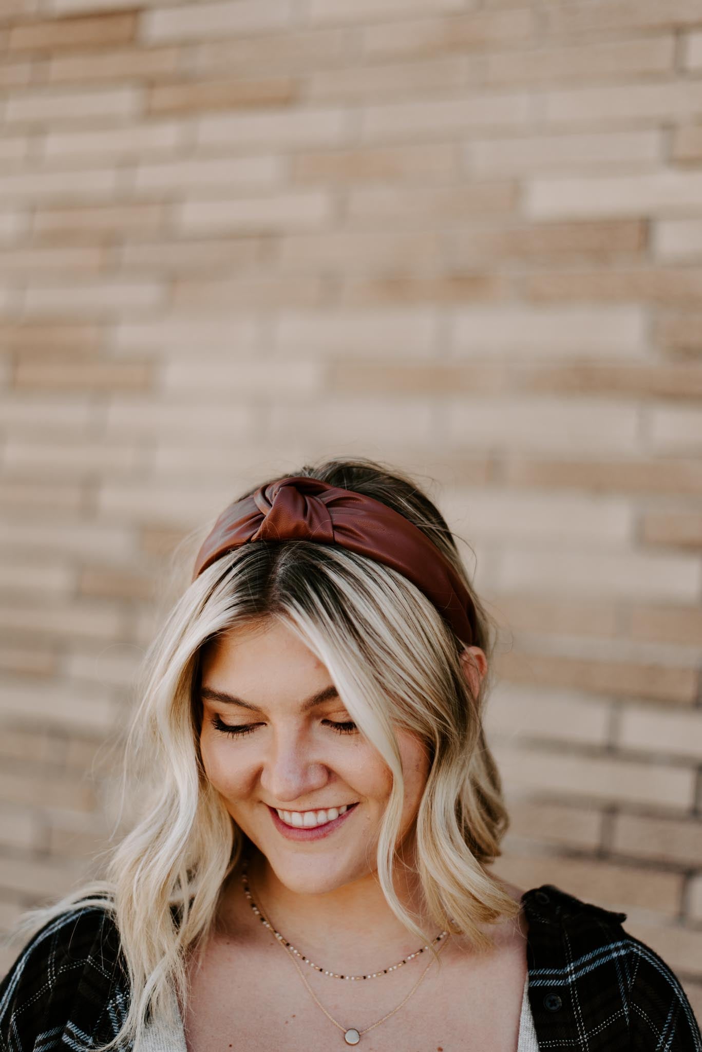 Knotted Faux Leather Headband | Brown