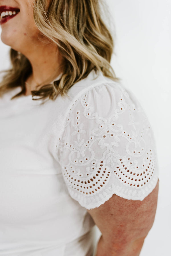 In The Details Curvy Eyelet Contrast Top