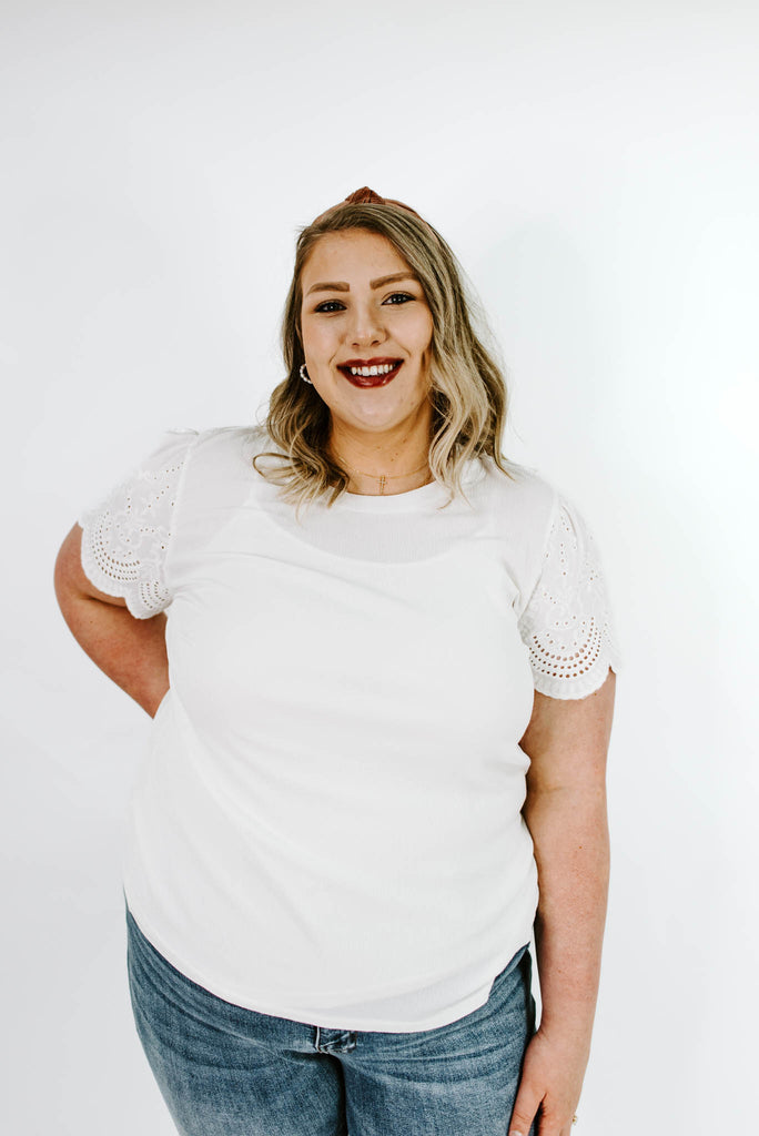 In The Details Curvy Eyelet Contrast Top