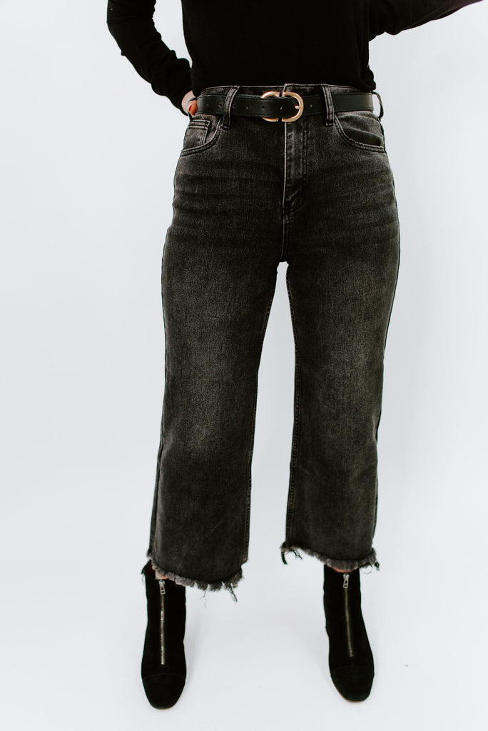 Risen Polly Black Wide Leg Cropped Denim Jeans