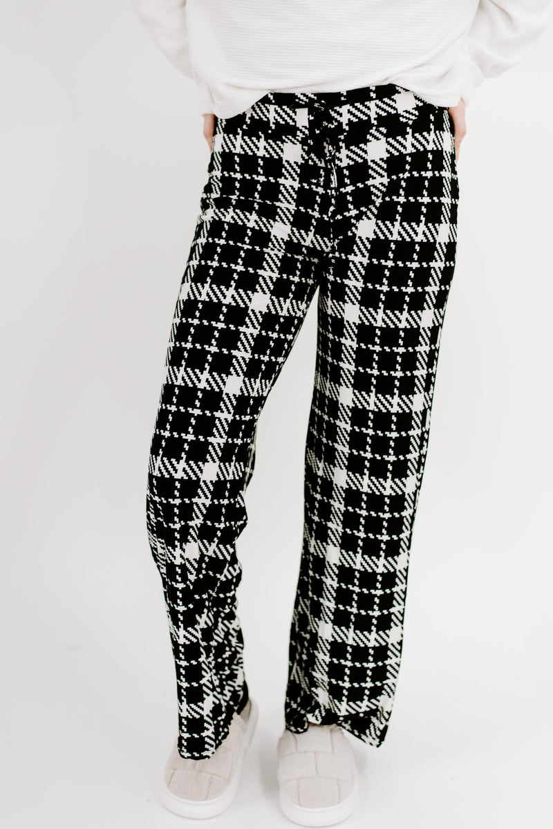 Drawstring Plaid Pajama Pants | Black & White