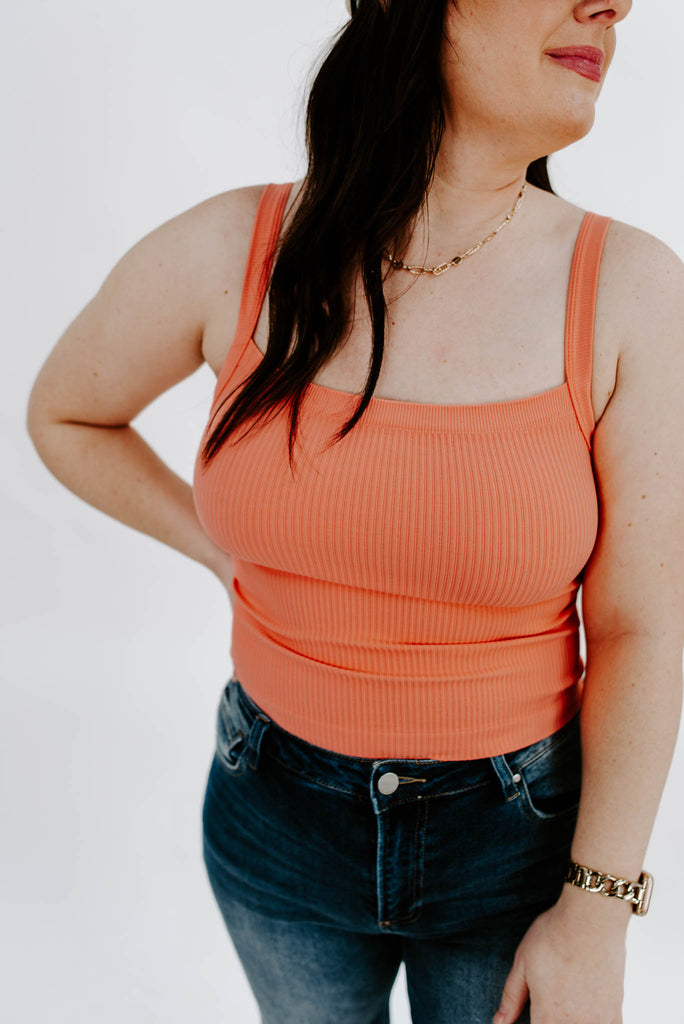 One Size Square Neck Ribbed Tank Top