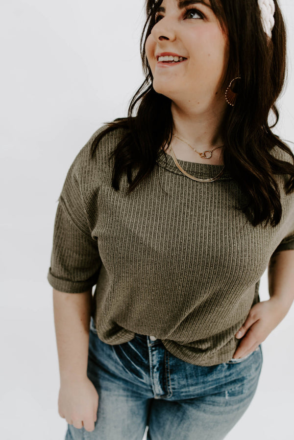 Lost In Love Ribbed Dusty Olive Top