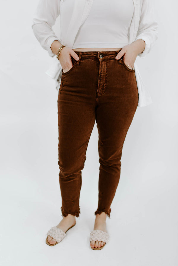 Risen Erica Frayed Espresso Denim Jeans