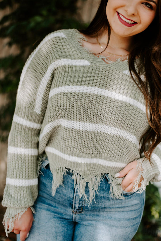 Load image into Gallery viewer, Presley Striped Frey Edge Sweater
