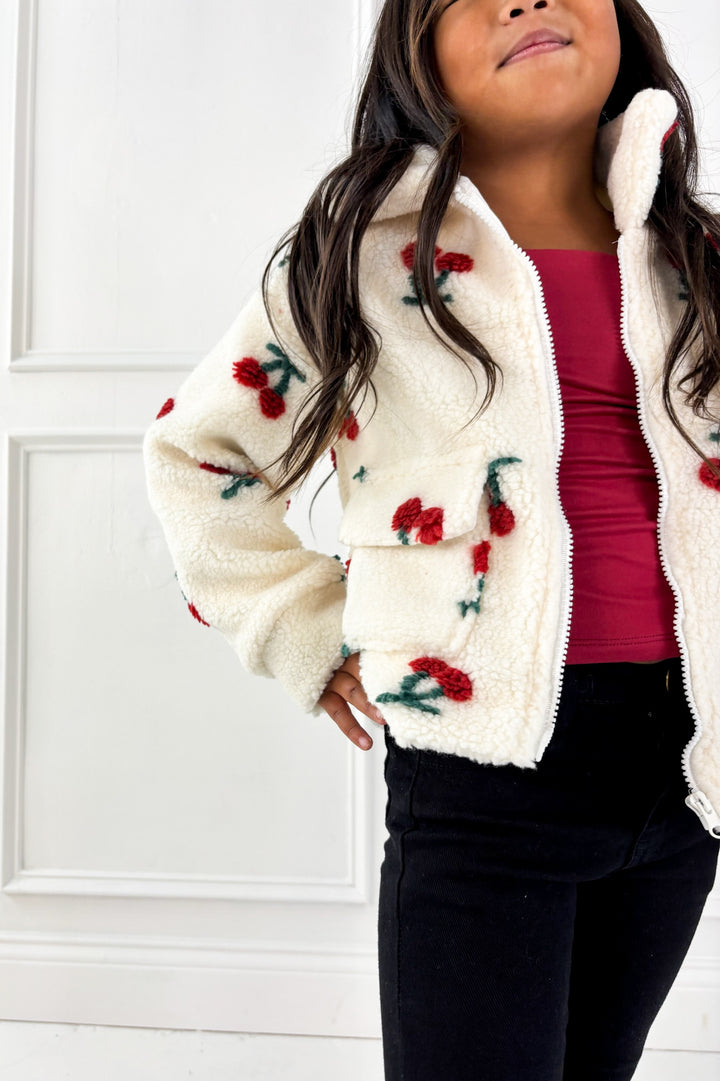 The Kendall- Girls Cherry Sherpa Jacket