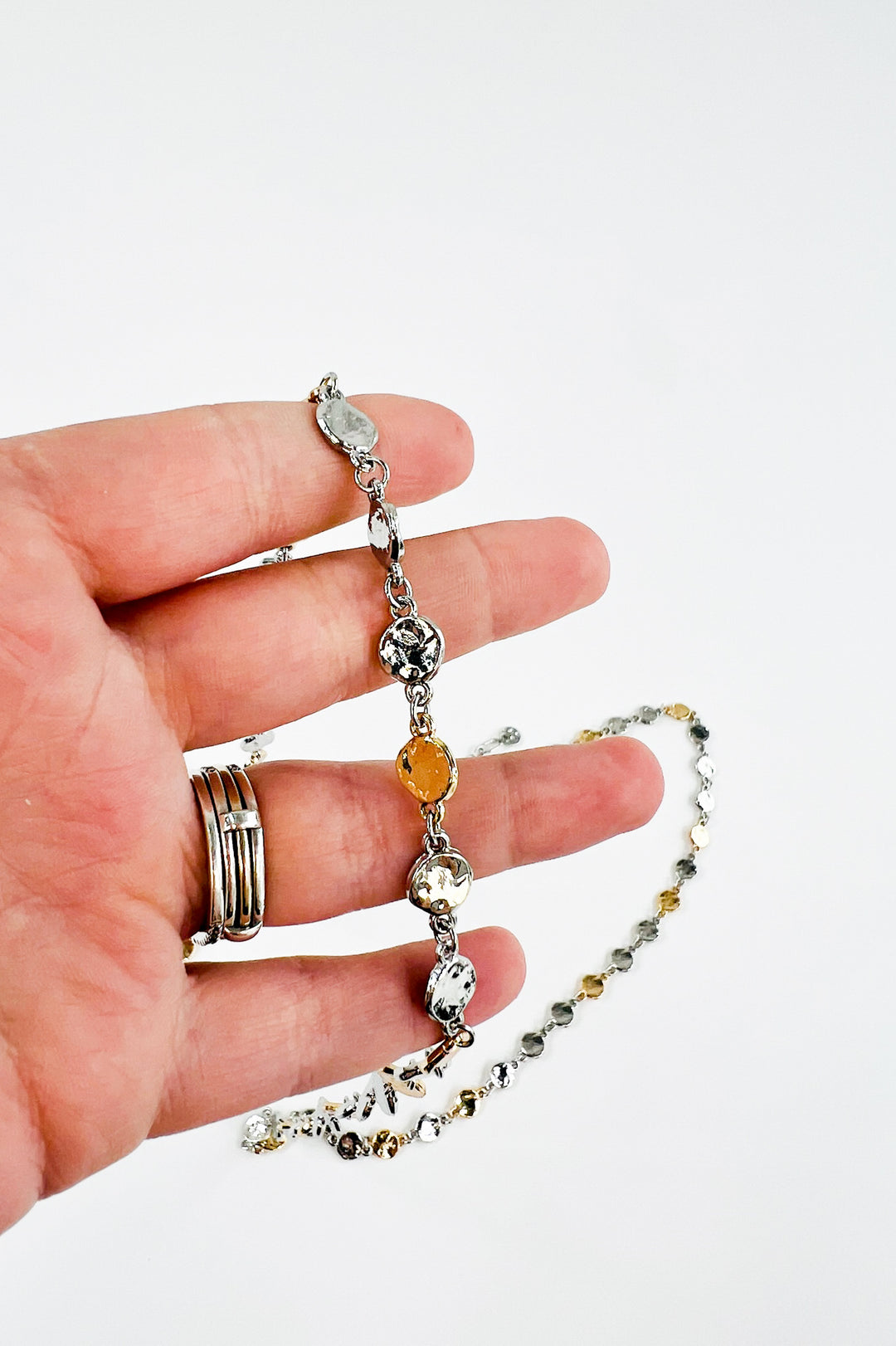 Silver Two Tone Circle Link Chain Necklace