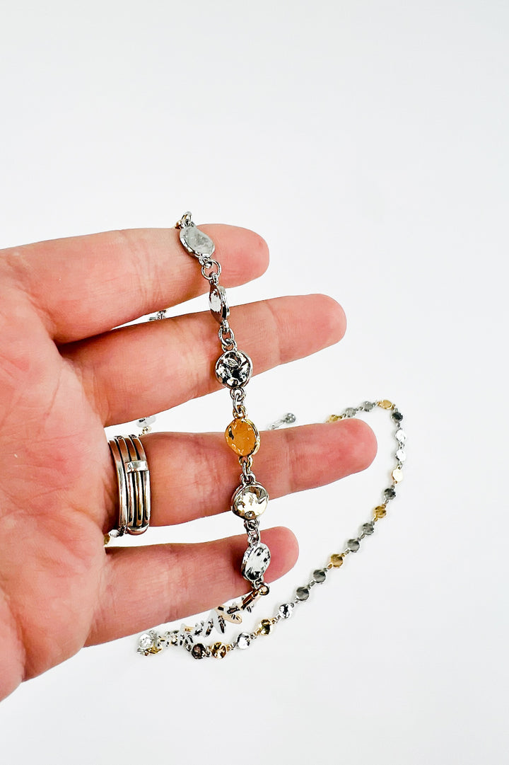 Silver Two Tone Circle Link Chain Necklace