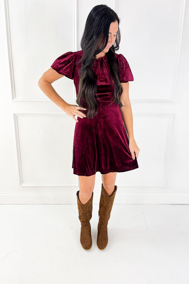 Woman’s Velvet Short Sleeve Velvet Mini Dress