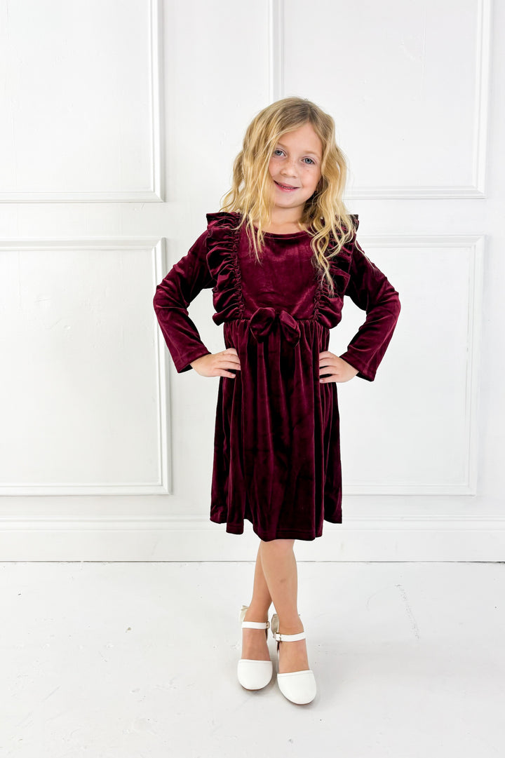 Girls Holiday Party Velvet Bow Dress