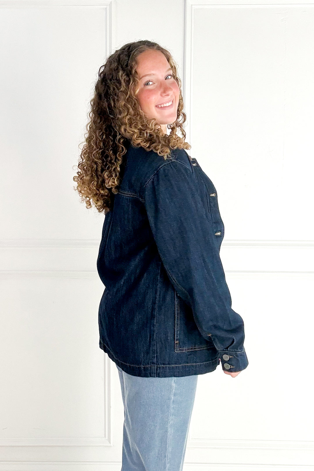 Leather Collar Oversize Denim Jacket