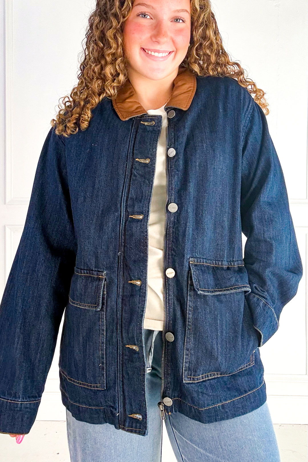 Leather Collar Oversize Denim Jacket