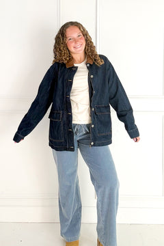 Leather Collar Oversize Denim Jacket