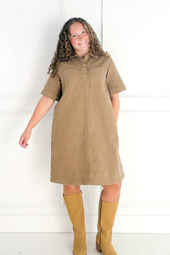 Short Sleeve Stretch Cotton Utility Dress