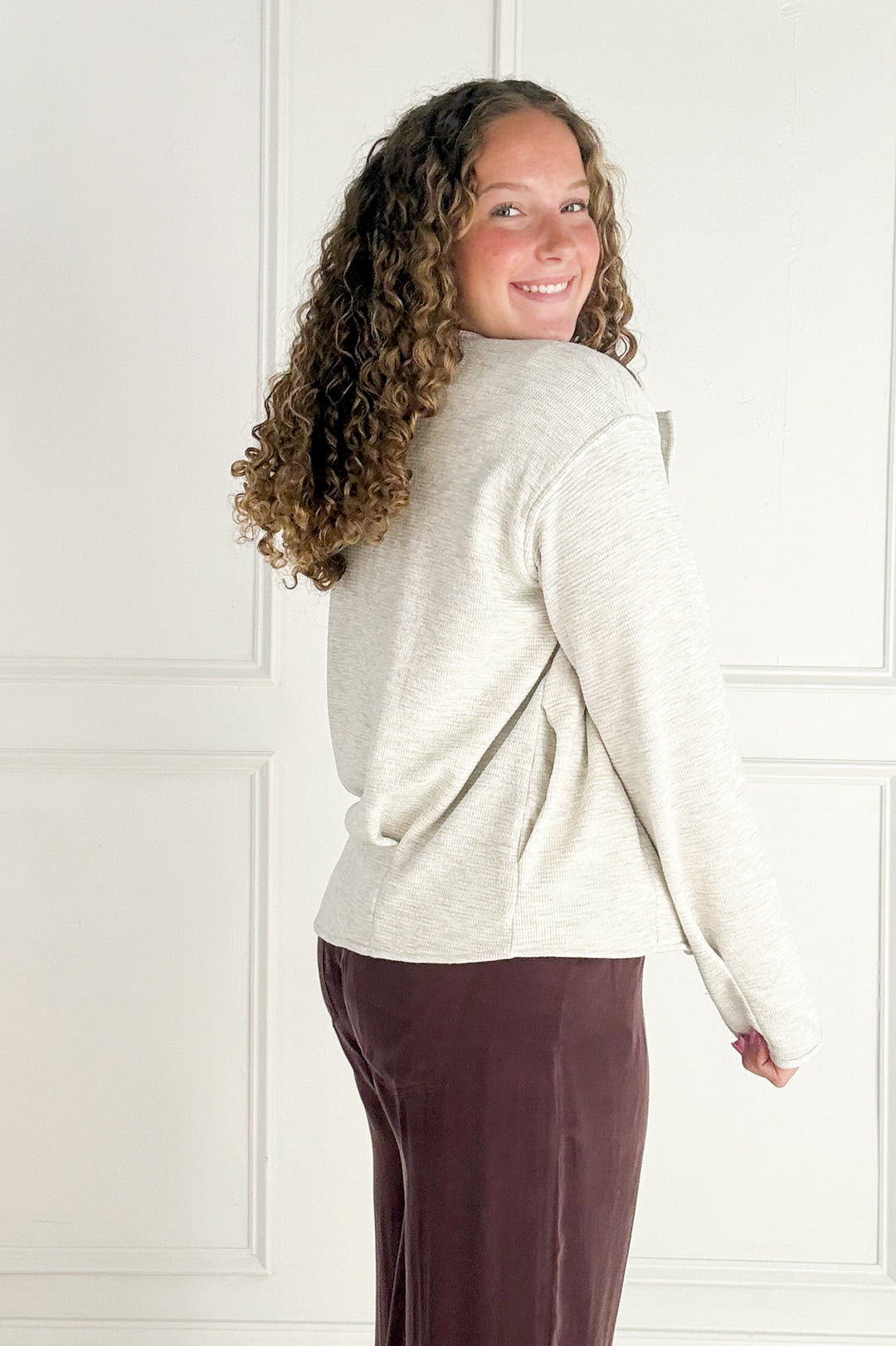 Round Neck Long Sleeve Barrel Hem Jacket