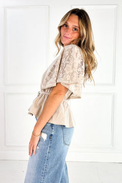 Lace Cape Sleeve Cotton Peplum Top