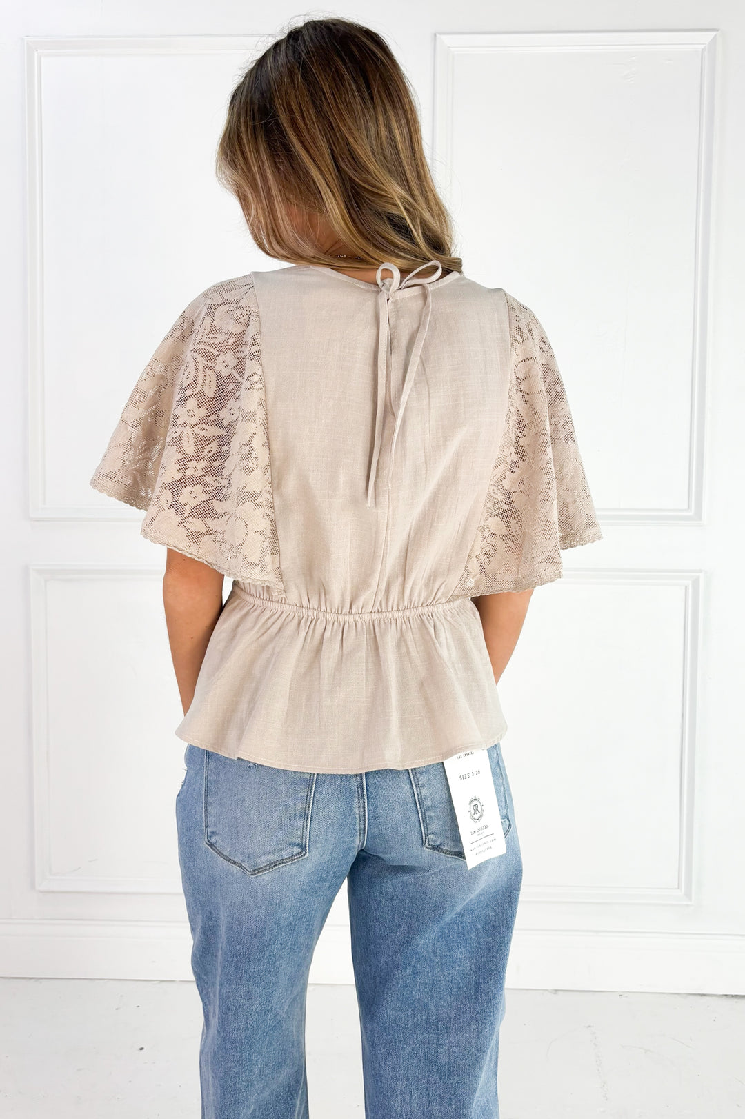 Lace Cape Sleeve Cotton Peplum Top