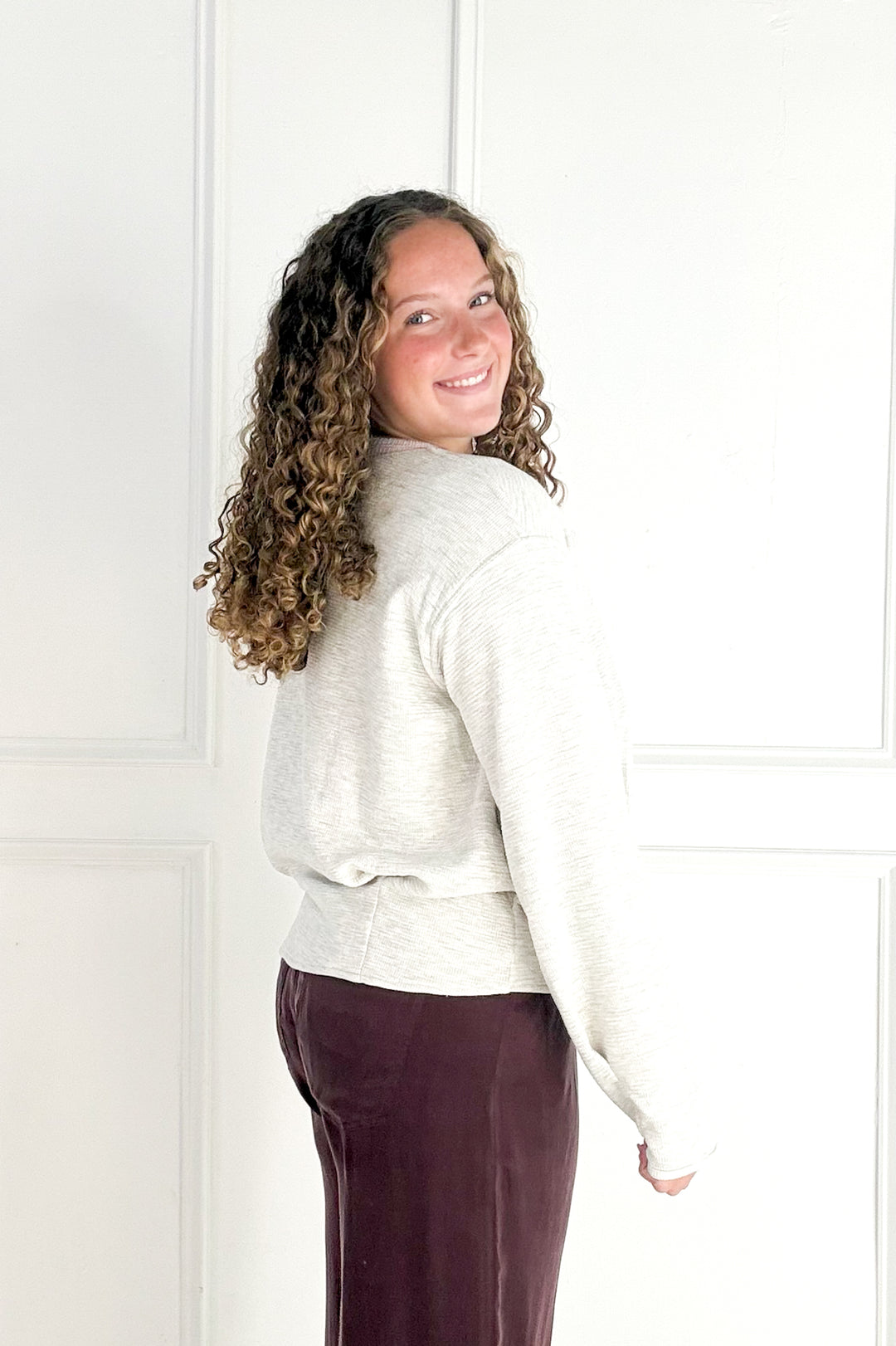 Round Neck Long Sleeve Barrel Hem Jacket