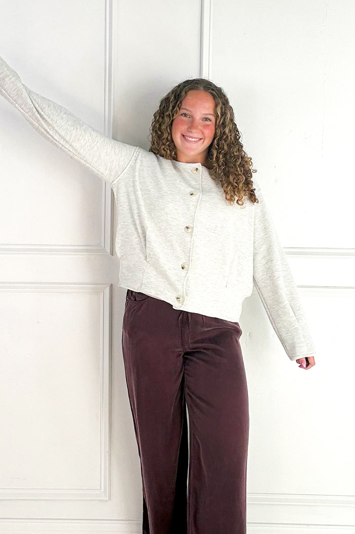 Round Neck Long Sleeve Barrel Hem Jacket