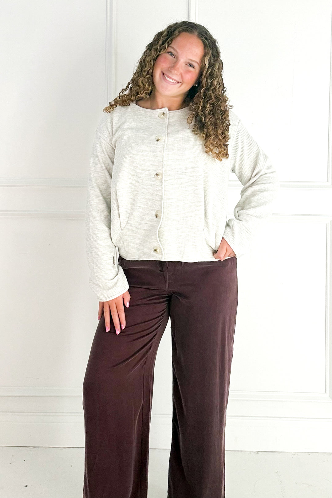 Round Neck Long Sleeve Barrel Hem Jacket