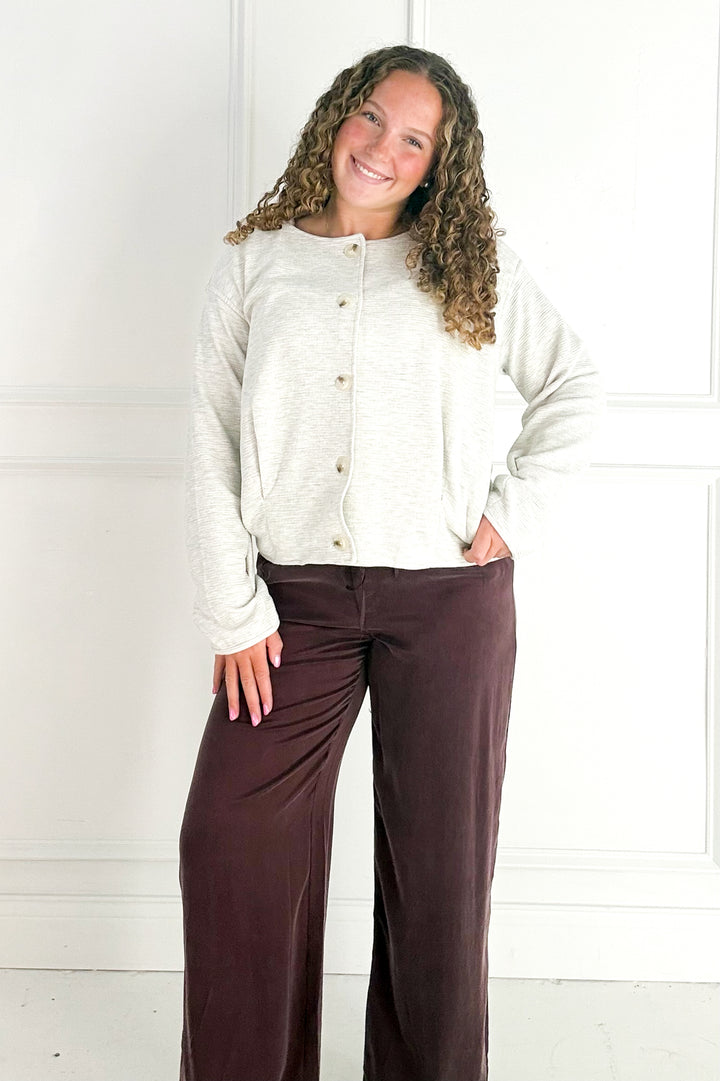 Round Neck Long Sleeve Barrel Hem Jacket