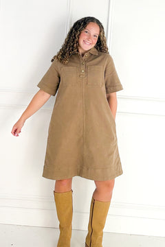Short Sleeve Stretch Cotton Utility Dress