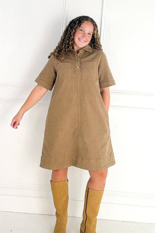 Short Sleeve Stretch Cotton Utility Dress
