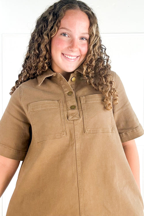 Short Sleeve Stretch Cotton Utility Dress