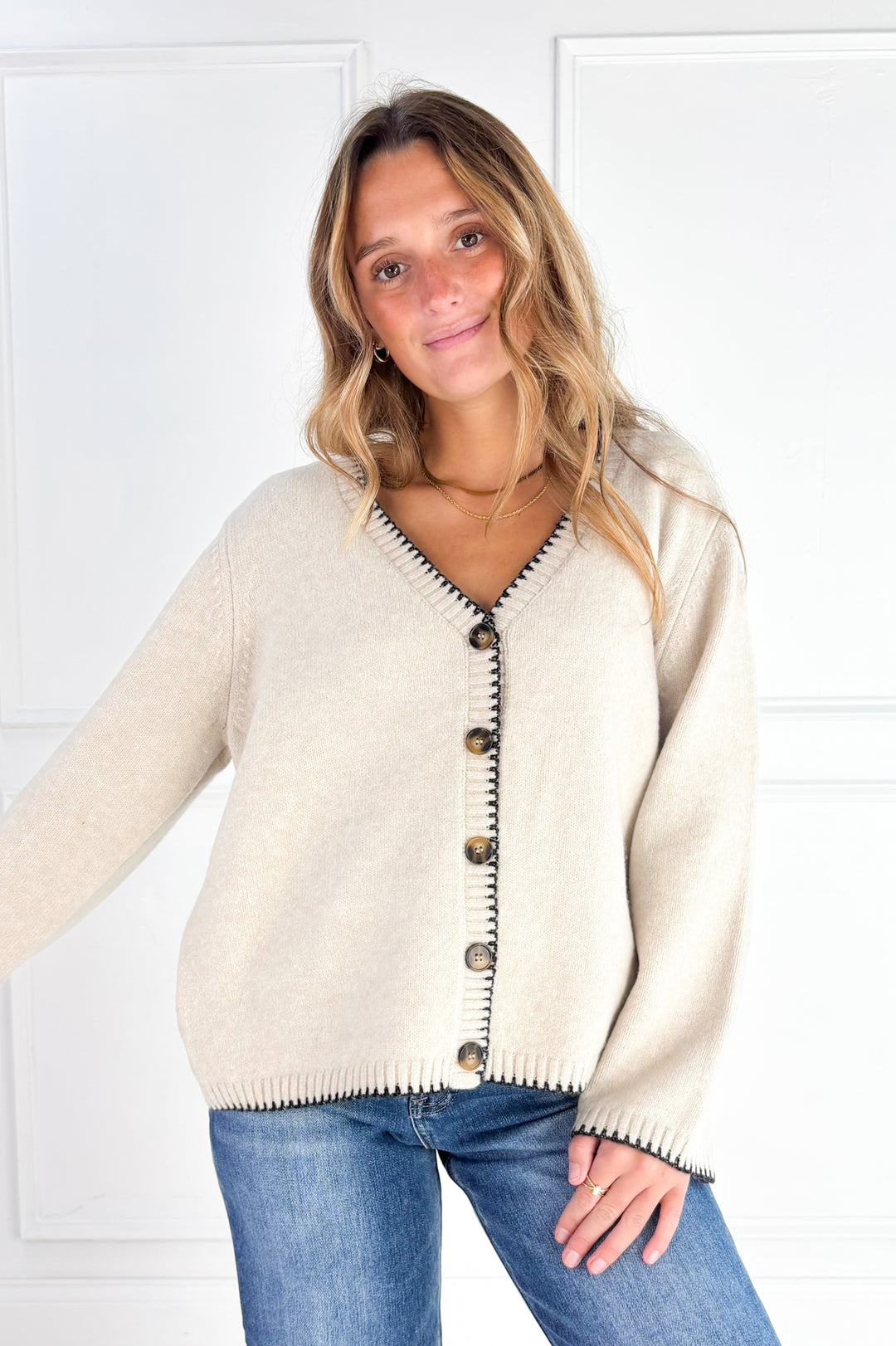 The Millie Contrast Stitch Cardigan