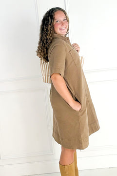 Short Sleeve Stretch Cotton Utility Dress