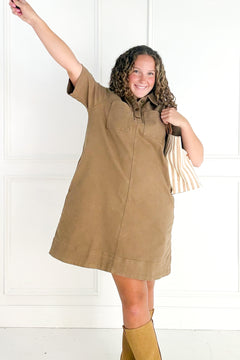 Short Sleeve Stretch Cotton Utility Dress