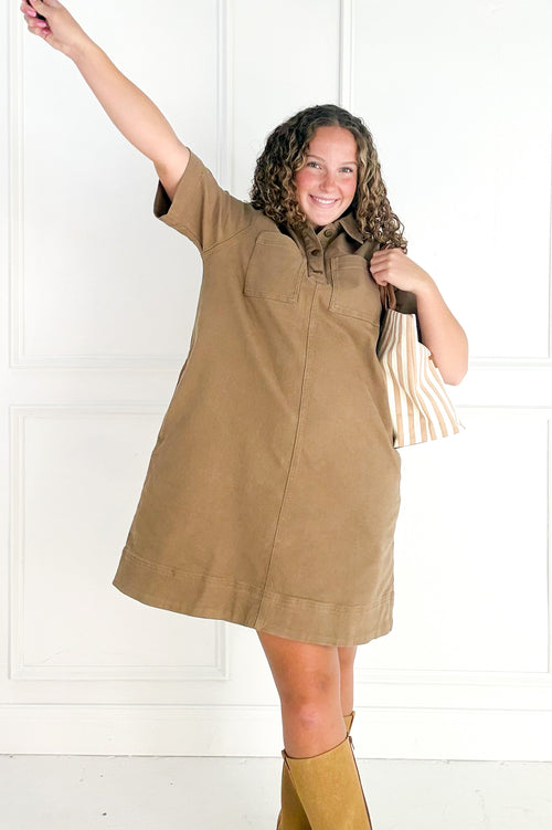 Short Sleeve Stretch Cotton Utility Dress