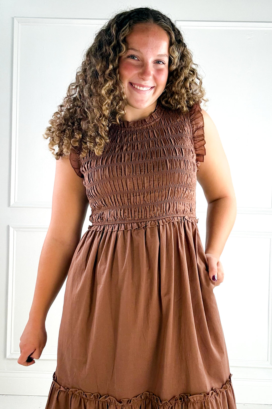 Ruffled Smocked Midi Dress