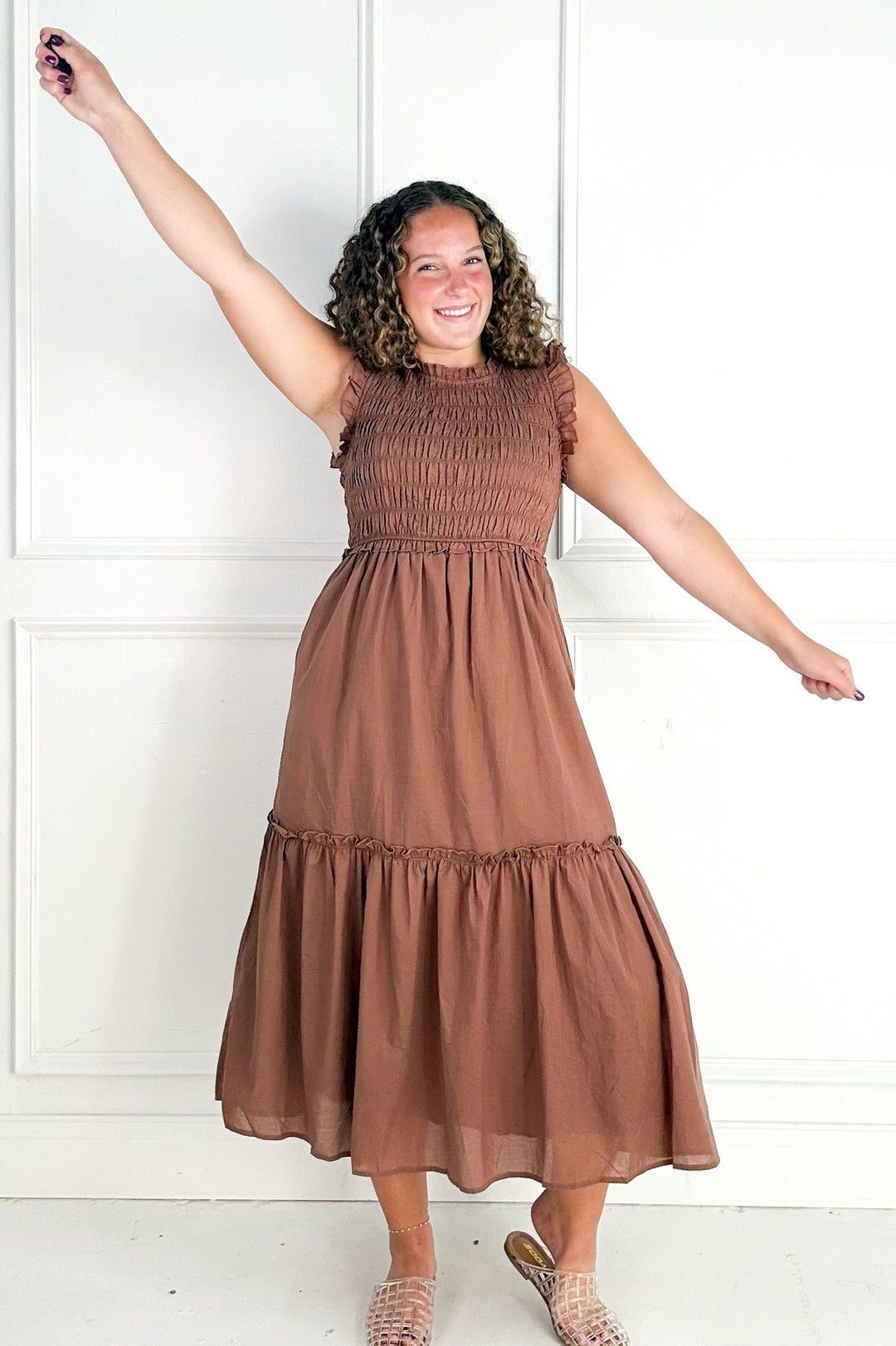 Ruffled Smocked Midi Dress