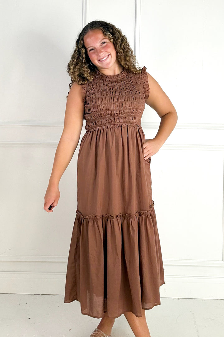 Ruffled Smocked Midi Dress