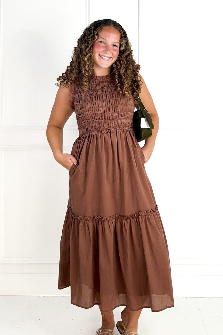 Ruffled Smocked Midi Dress