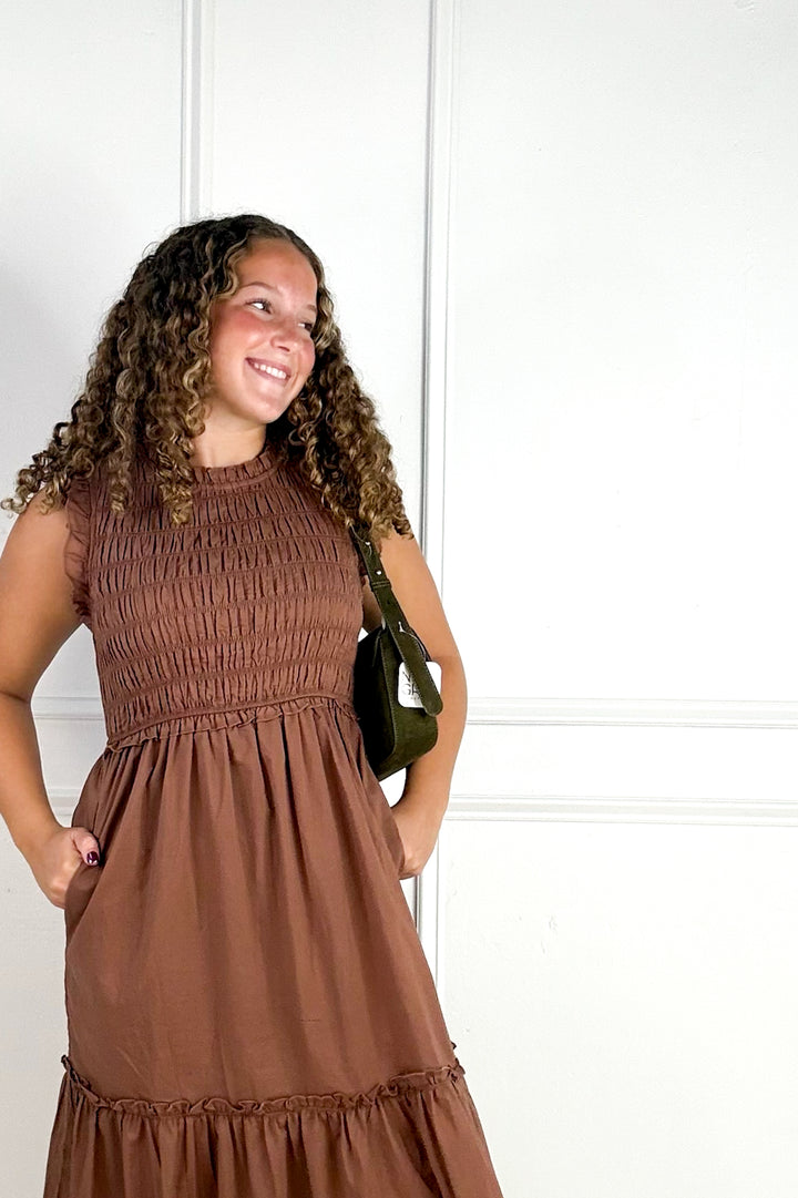 Ruffled Smocked Midi Dress
