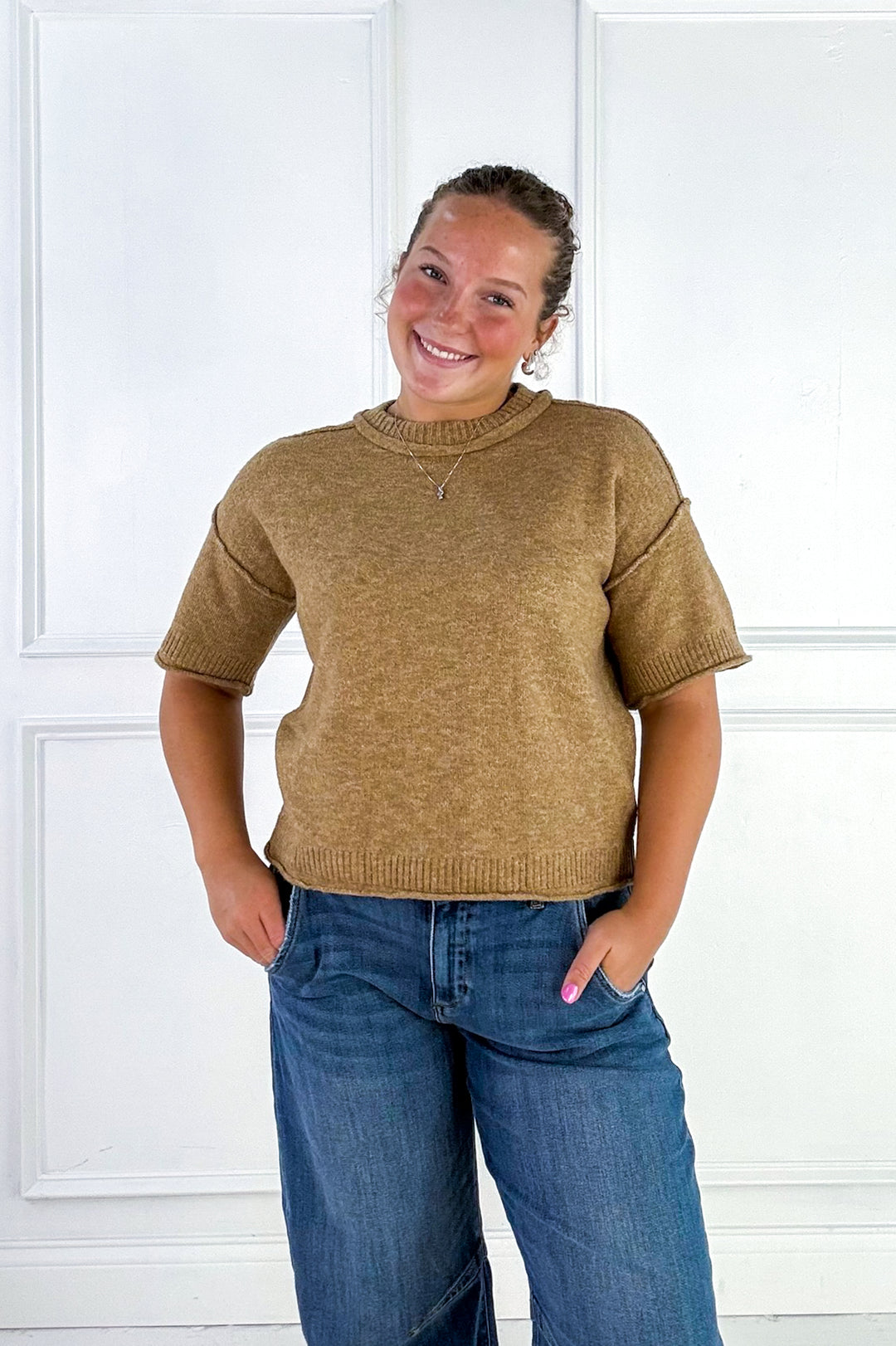 Crew Neck Short Sleeve Sweater