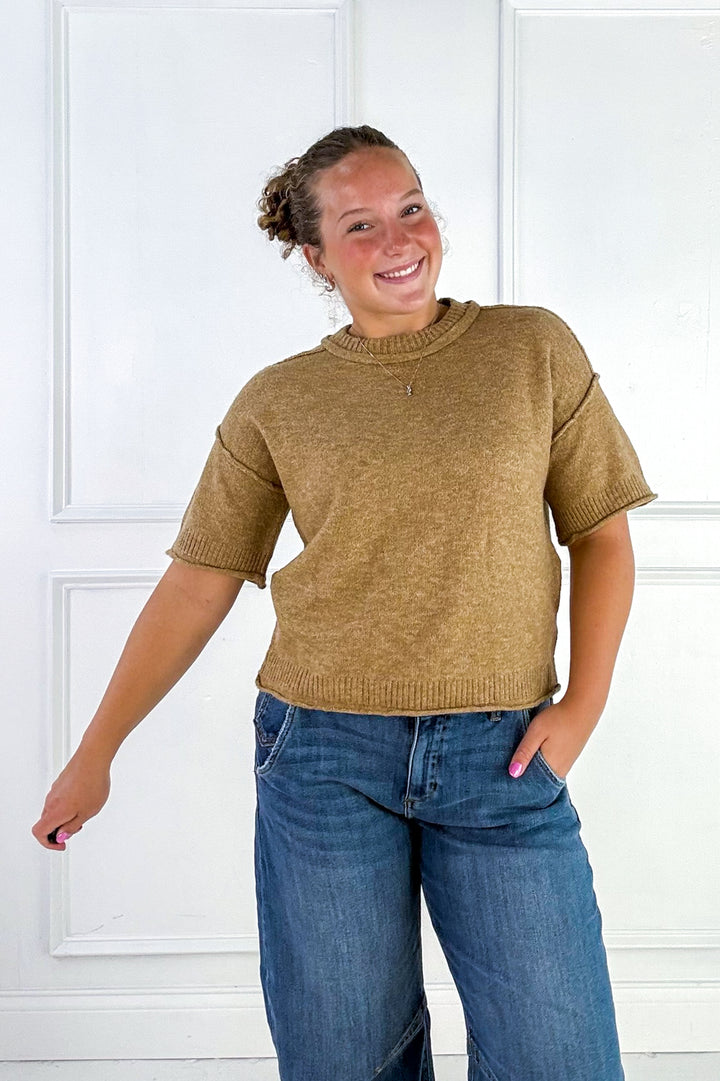 Crew Neck Short Sleeve Sweater