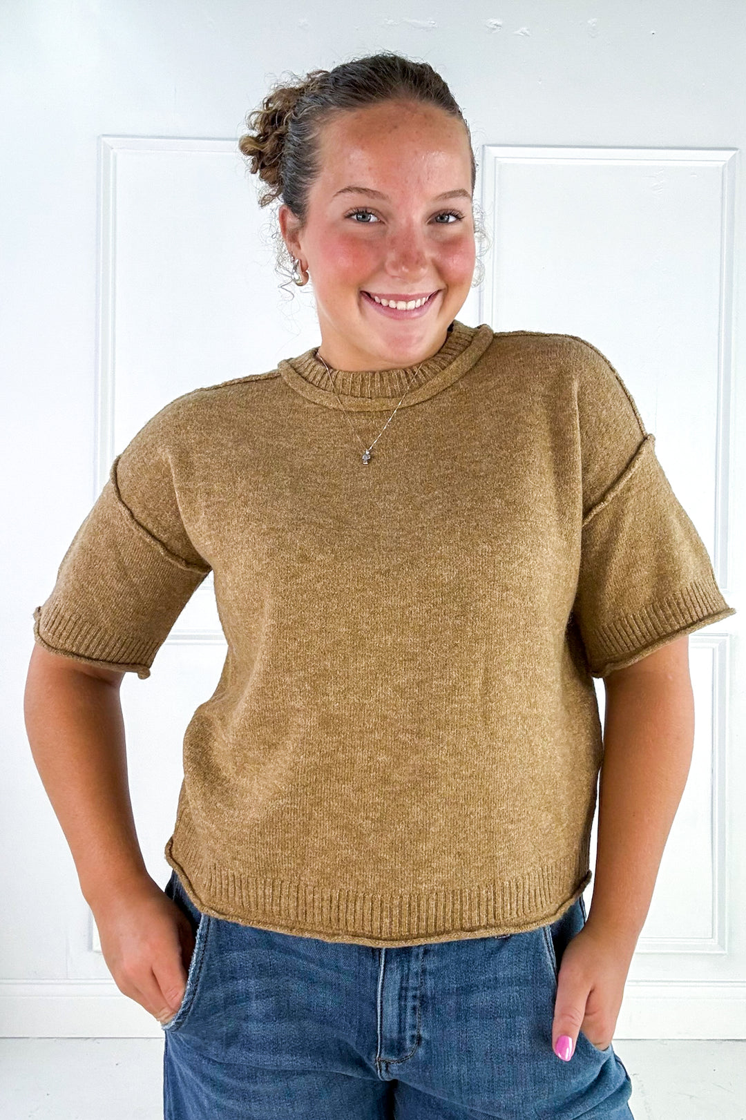 Crew Neck Short Sleeve Sweater