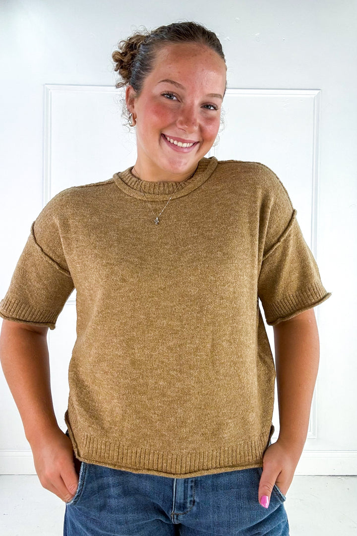 Crew Neck Short Sleeve Sweater